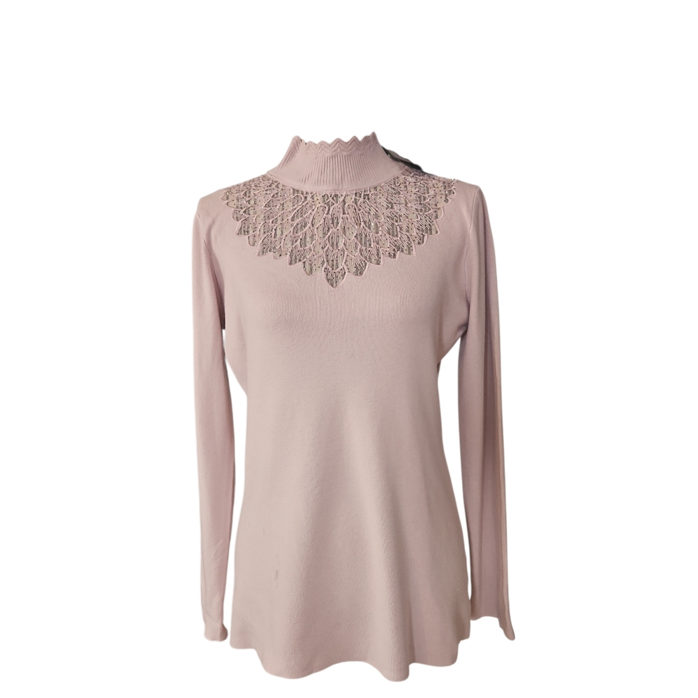 Oliver.o LilacLace Peacock Embroided Rhimestone Detail Knit Sweater BlouseSizeXL